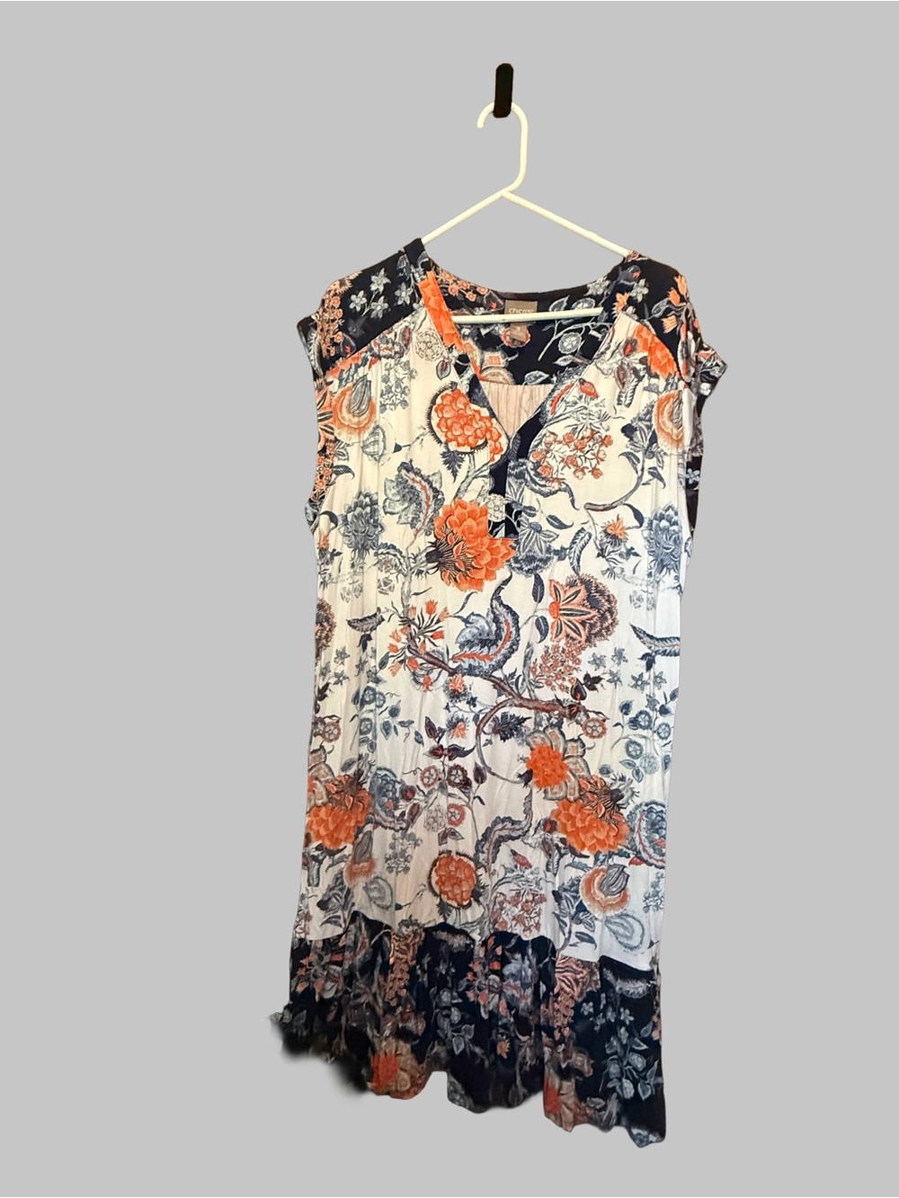 Chicos Floral Sleeveless Maxi Dress in Navy, White & Orange